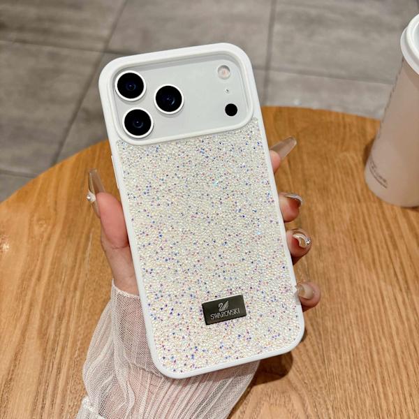Fodral för iPhone 15 Pro Lyxiga Helstrassar Diamanter Vit