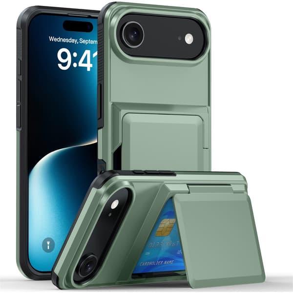 Kotelo iPhone 13 Pro -jalustalle korttipaikalla vihreä Noz5069