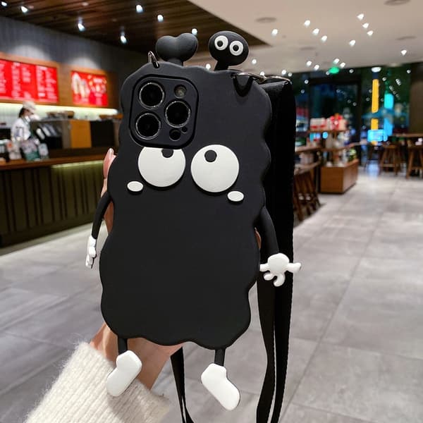 Etui til iPhone 14 Tegneserie Snor Hvid Sort Noz8158