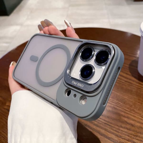 Kotelo iPhone 17 Pro Max Skin Feel Mattamagneettinen jalusta linssiyksityiskohta harmaa