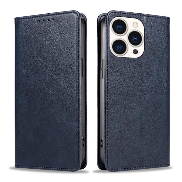 Etui til iPhone 14 Magnetisk Lædertekstur Blå Noz13037