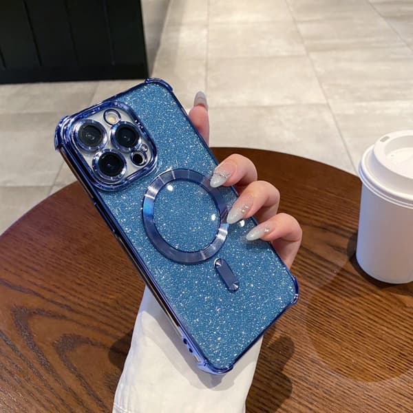 Etui til iPhone 17 Air Glitter Elektrobelagt Magnetisk Blå Noz1662