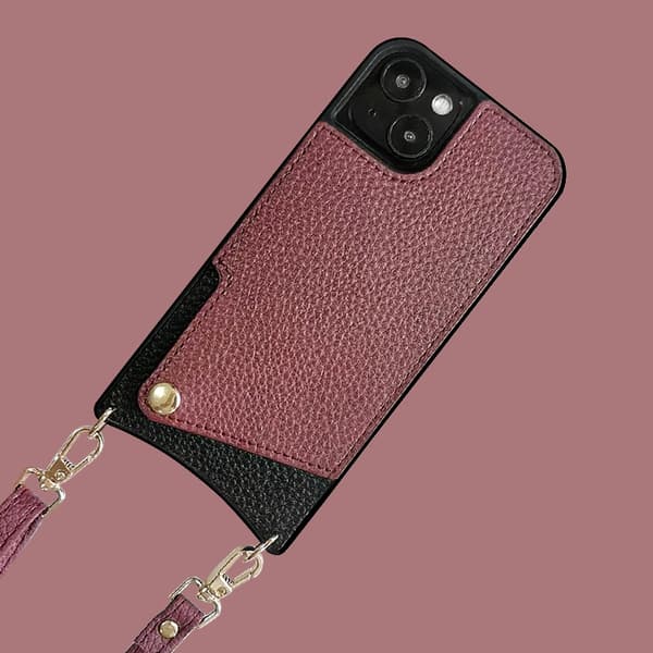 Etui til iPhone 16 Plus Stand Kortplads Snor Bourgogne Sort
