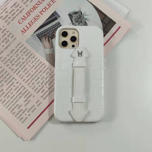 Fodral för iPhone 15 Plus Krokodilmönster Handledsstöd Vit