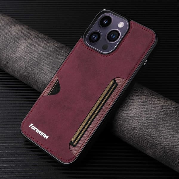 Kotelo iPhone 16E:lle (ei 16:lle) Jalusta Korttipaikka Viininpunainen Noz2180