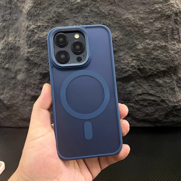 Etui til iPhone 14 Pro Max Matt Diamant Aksent Magnetisk Linsedetalj Blå