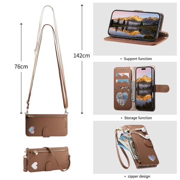 Fodral för iPhone 17 Air Love Zipper Wallet Brun Noz15534