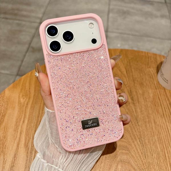 Fodral för iPhone 15 Lyxiga Fulla Strass Diamanter Rosa