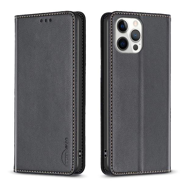 Etui til iPhone 13 Pro Max Magnetisk Lædertekstur Sort Noz17760