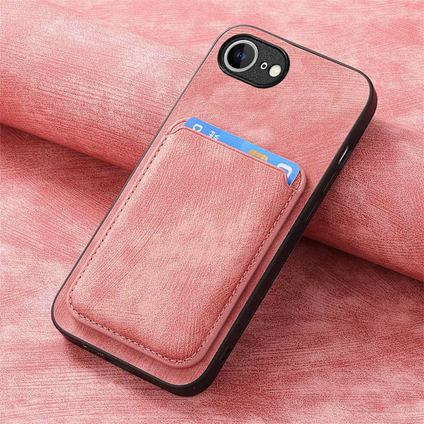 Etui til iPhone 17 E/16E (ikke til 16) Magnetisk Stand Kortplads Lædertekstur Pink