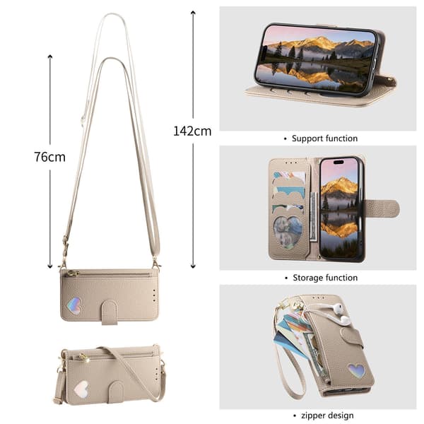 Etui til iPhone 14 Pro Love Zipper Wallet Khaki Noz15493