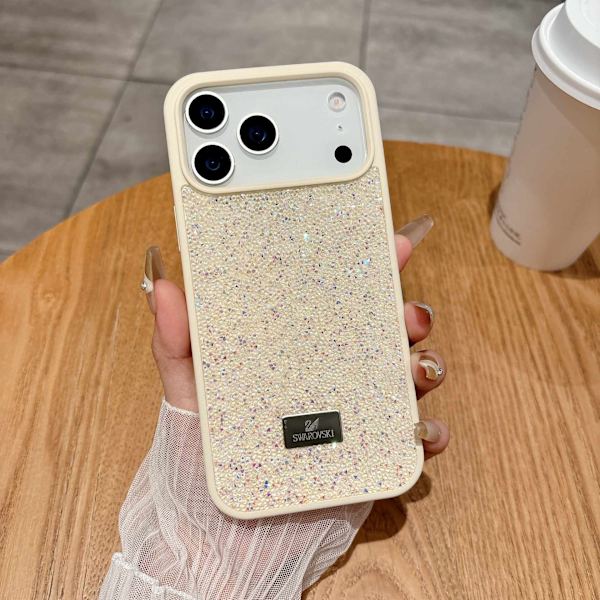 Etui til iPhone 14 Plus Luksus Fuld Rhinestones Diamanter Beige