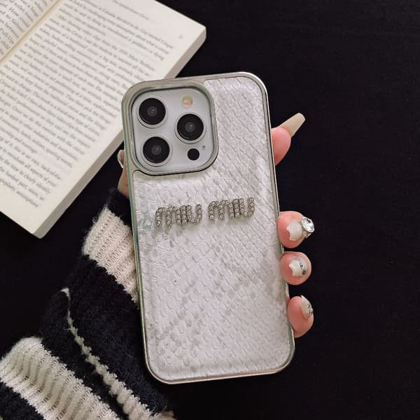 Etui til iPhone 14/13 Diamant Accent Galvaniseret Læder Tekstur Hvid Noz1897