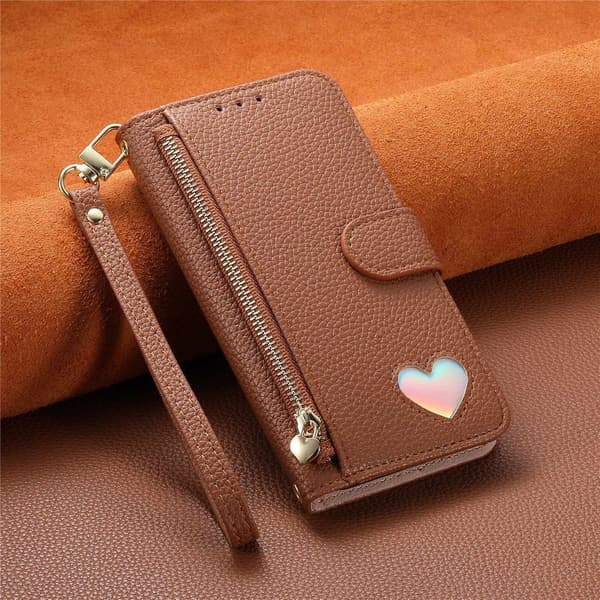 Kotelo iPhone 14 Pro Love Zipper Wallet Brown Noz15457