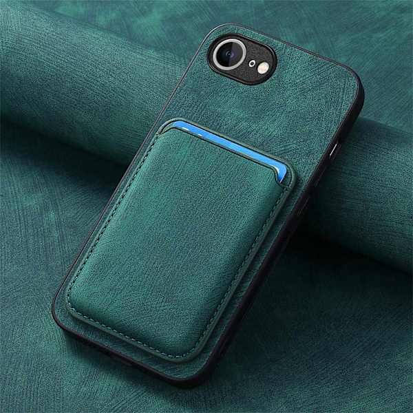 Etui til iPhone 15 Plus Magnetisk Stand Kortlomme Lædertekstur Grøn