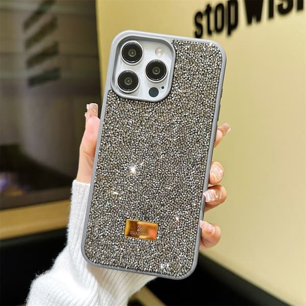Kotelo iPhone 14 Plus Diamond Accent Rhinestone Accent Electroplated Gray Noz12568