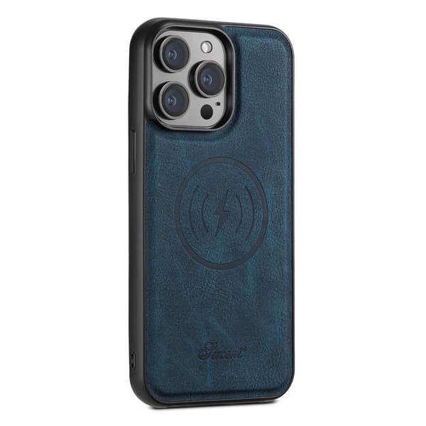 Fodral för iPhone 16 E/17 E Magnetiskt Stativ Lädertextur Blå Noz11337