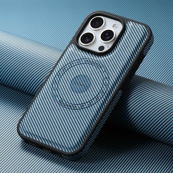 Etui til iPhone 16 Plus Kulfibertekstur Magnetisk Blå Noz7140