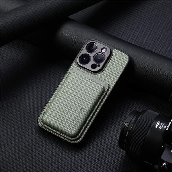 Etui til iPhone 17 Pro Max kulfibertekstur magnetisk stander kortpladsdesign Noz6617