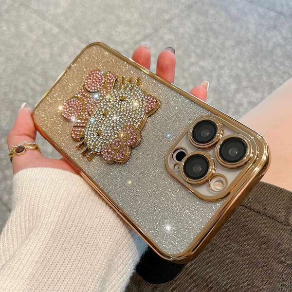Kotelo iPhone 16 Plus Glitter Diamond Accent Lens Detail Pink Gold