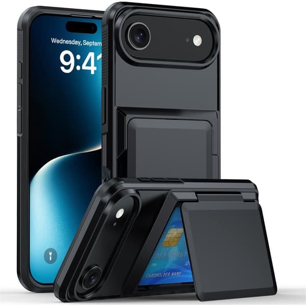 Etui til iPhone 15 Pro Stativ Kortspor Svart Noz5004