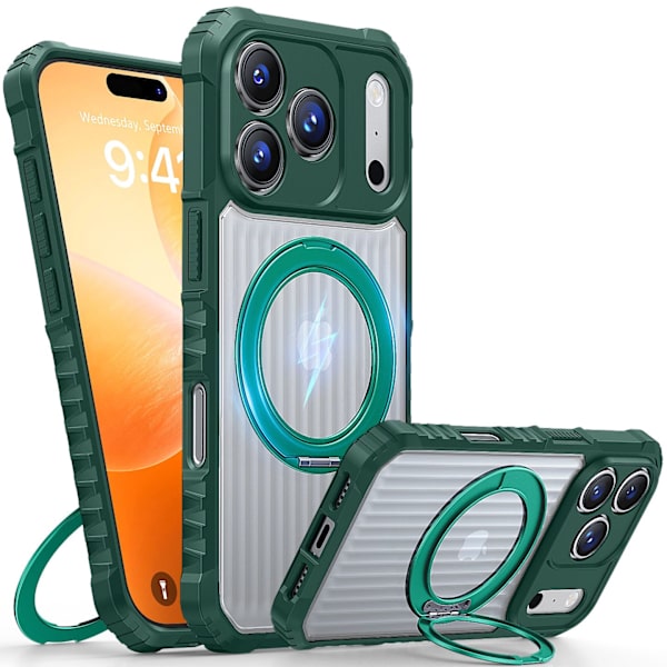 Etui til iPhone 17 Pro Max Skin Feel Stand Mørkegrøn Klar