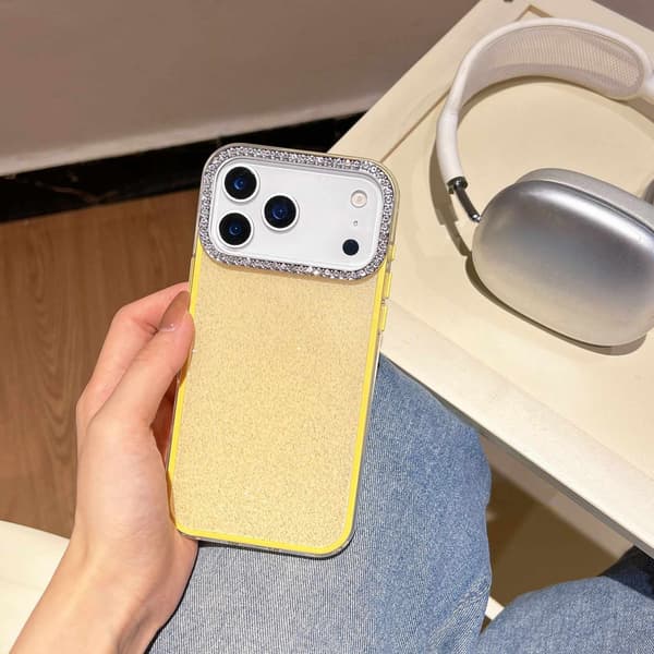 Etui til iPhone 15 Pro Glitter Diamant Aksent Gul