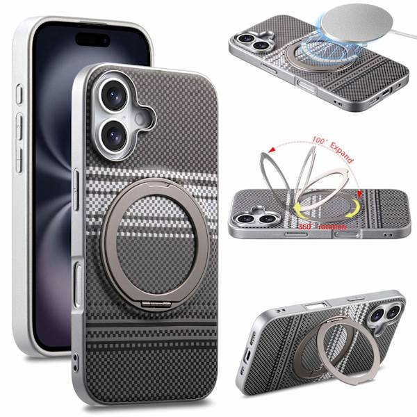 Etui til iPhone 15 Magnetisk Stativ Sølvgrå