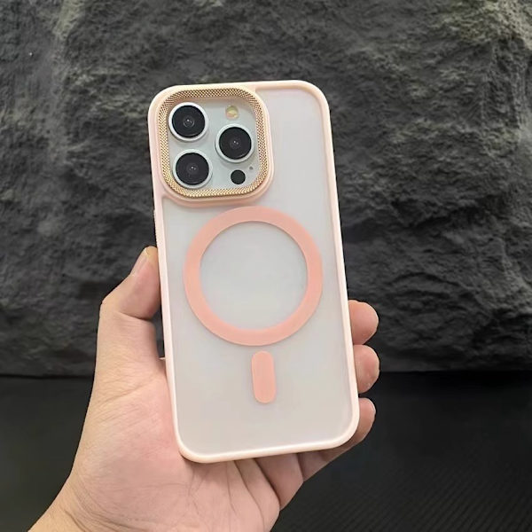 Etui til iPhone 16 Plus Mat Diamantdetalje Magnetisk Linsedetalje Lyserød