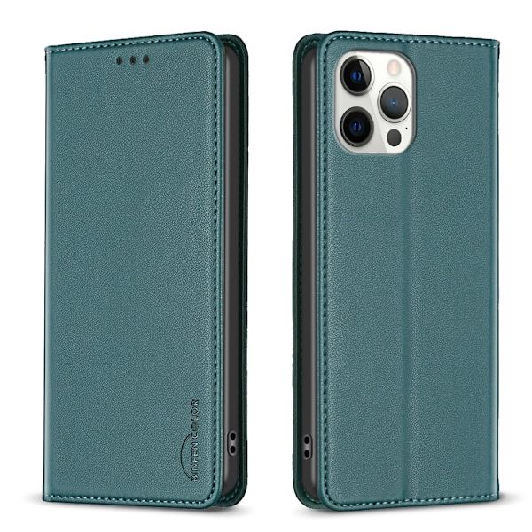Etui til iPhone 14 Pro Max Magnetisk Lædertekstur Mørkegrøn