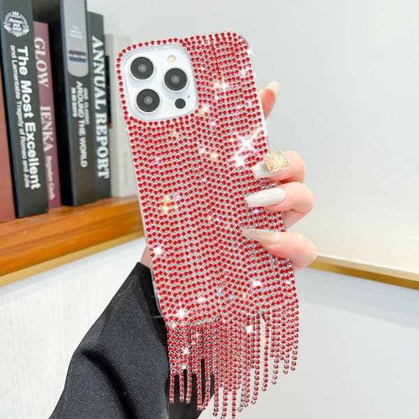 Etui til iPhone 15 Pro Kvast Glimtende Fjer Garn Rød