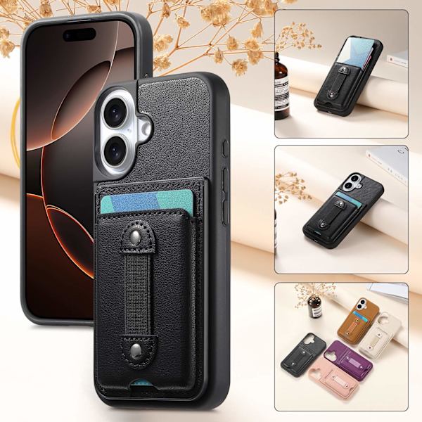 Etui til iPhone 15 E Stand Kortplads Sort