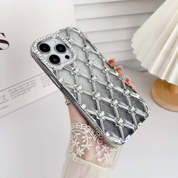 Fodral för iPhone 15 Plus Glitter Strass Accent Elektropläterat Silver