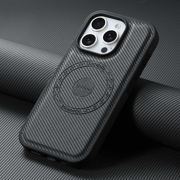 Etui til iPhone 14 Plus/15 Plus Karbonfibertekstur Magnetisk Svart