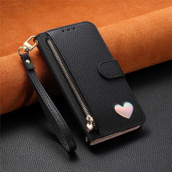 Etui til iPhone 17 E/16E (ikke til 16) Love Zipper Wallet Sort Noz15412