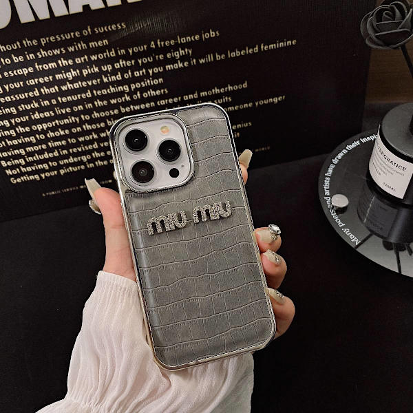 Kotelo iPhone 16 Pro Max Diamond Accent Electroplated Leather Texture Gray Noz2011