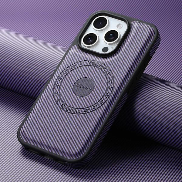 Etui til iPhone 15 Kulfibertekstur Magnetisk Lilla Noz7158