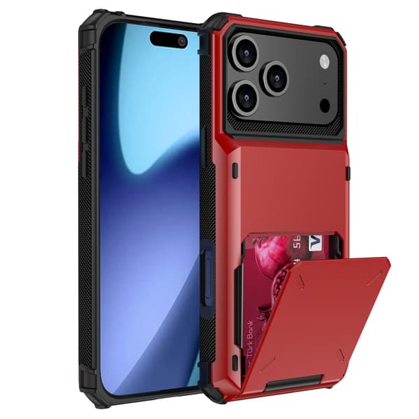 Etui til iPhone 16 Pro med kortspor, rød Noz5463