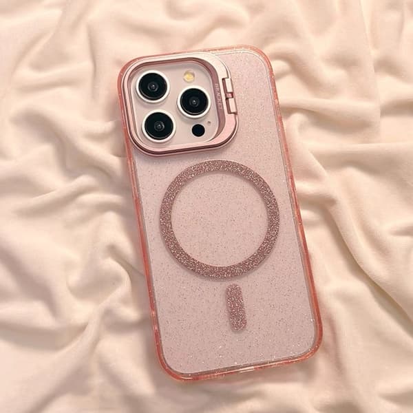 Etui til iPhone 17 Air Glitter Magnetisk Stand Linse Detalje Klar Pink