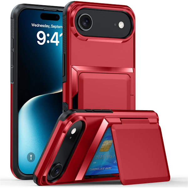 Etui til iPhone 15 Stand Kortplads Rød Noz5101