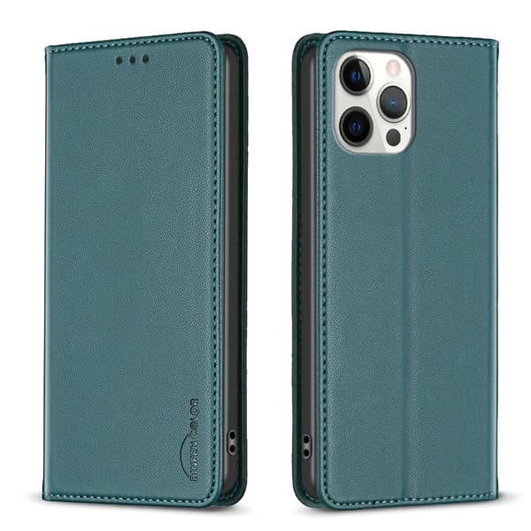Fodral för iPhone 17 Pro MAX Magnetisk Lädertextur Mörkgrön