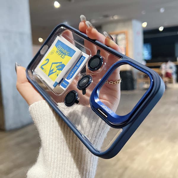 Fodral för iPhone 15 Pro Glitter Klar Magnetiskt Stativ Linsdetalj Noz15858