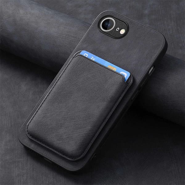 Fodral för iPhone 14 Magnetiskt Stativ Kortplats Lädertextur Svart Noz12203