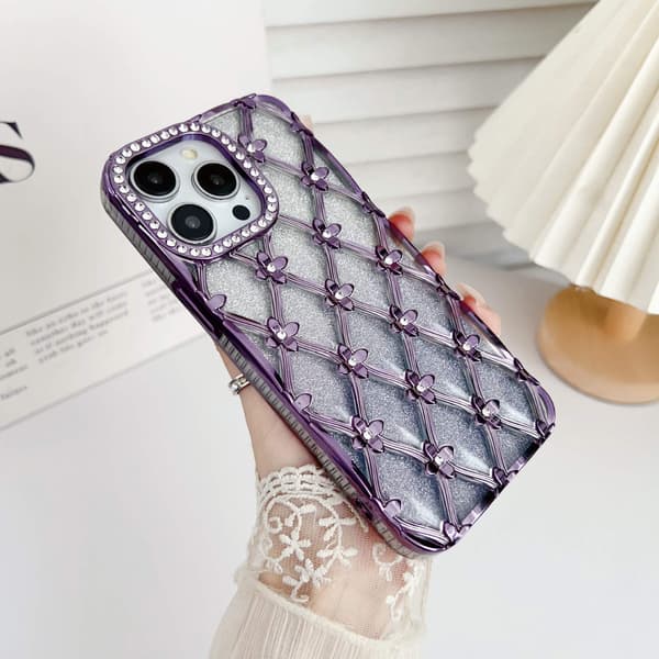 Etui til iPhone 16 Pro Glitter Rhinsten Accent Elektrobelagt Lilla