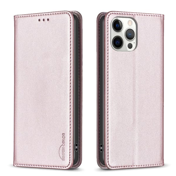 Kotelo iPhone 13 Pro Max Magnetic Leather Texture Gold Noz17832