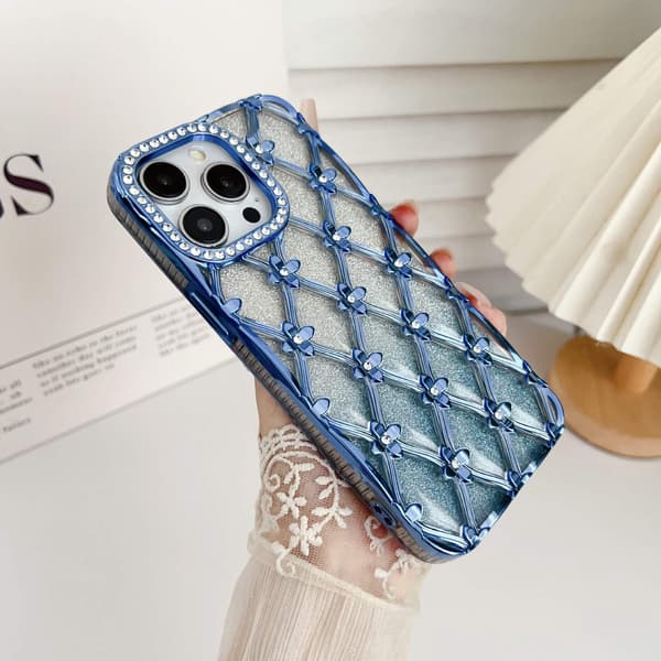 Etui til iPhone 15 Plus Glitter Rhinestone Accent Elektrobelagt Blå