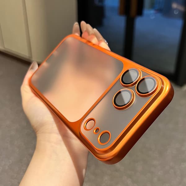Etui til iPhone 14 Pro Max Frosted Elektrobelagt Linsedetalje Orange Noz1322