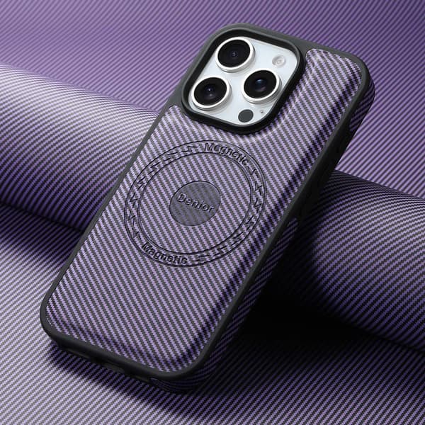 Fodral för iPhone 15 Pro Kolfibertextur Magnetisk Lila Noz7159