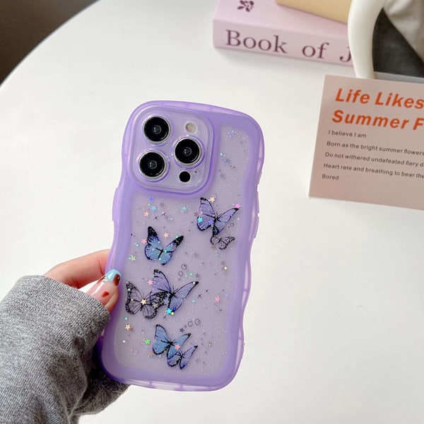 Etui til iPhone 16 Pro Max Bølgetekstur Glitter Klar Lilla Noz748