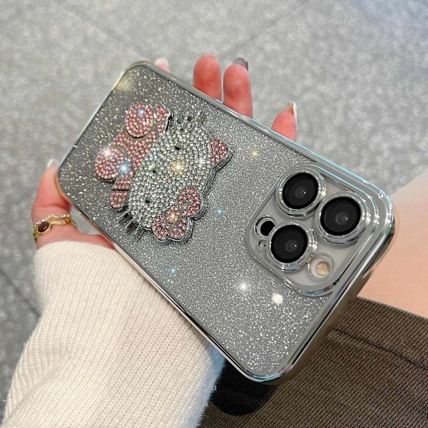 Etui til iPhone 16 Pro Max Glitter Diamant Aksent Linsedetalj Rosa Sølv